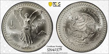 1992-Mo Onza Libertad Ag MS69