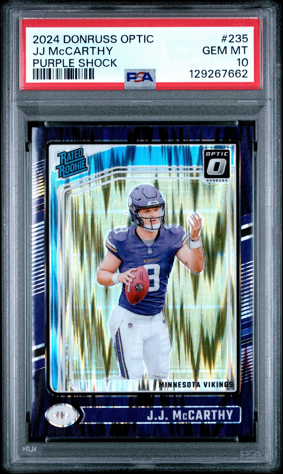 2024 Panini Donruss Optic Jj Mccarthy #235 (Purple Shock) Gem Mt 10 front