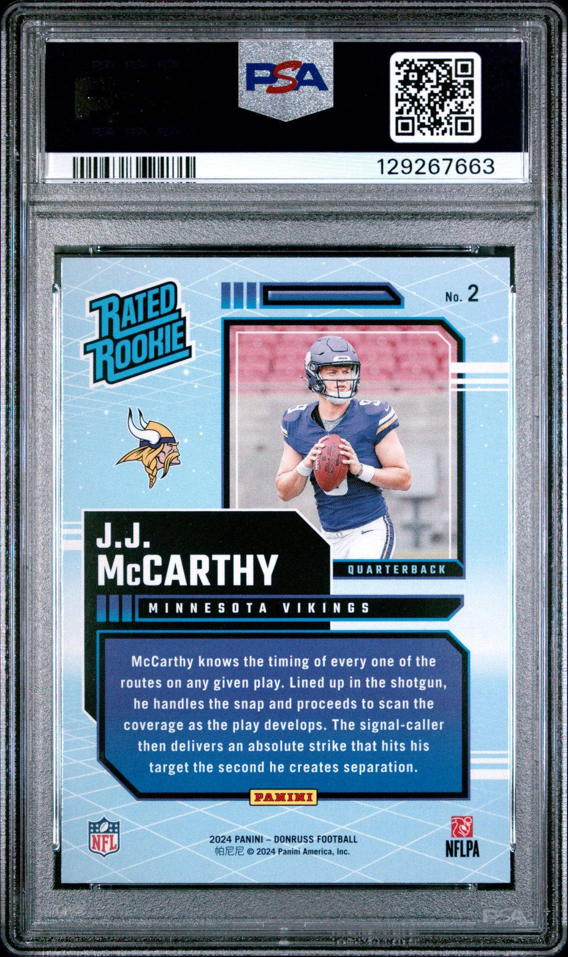 2024 Panini Donruss Rated Rookies Retro Jj Mccarthy #2 Gem Mt 10 back
