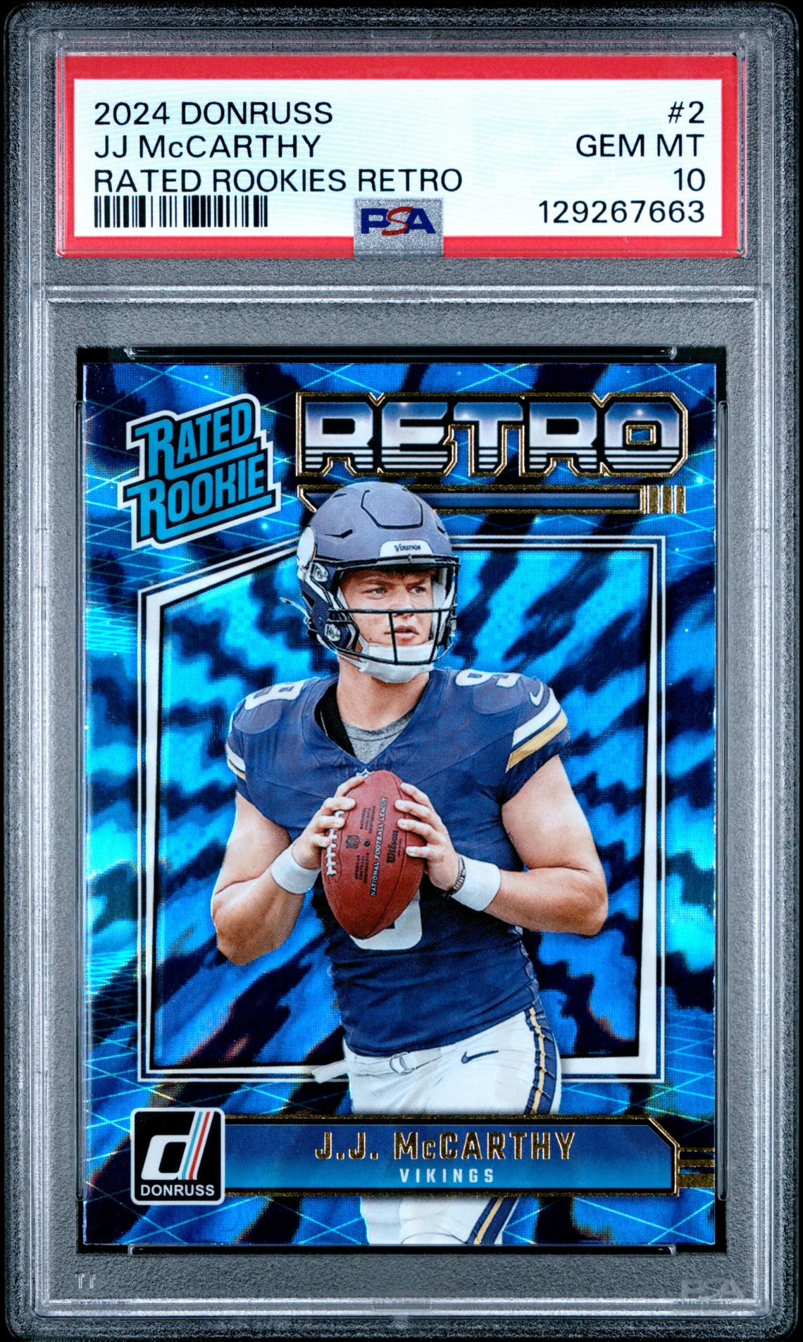 2024 Panini Donruss Rated Rookies Retro Jj Mccarthy #2 Gem Mt 10 front