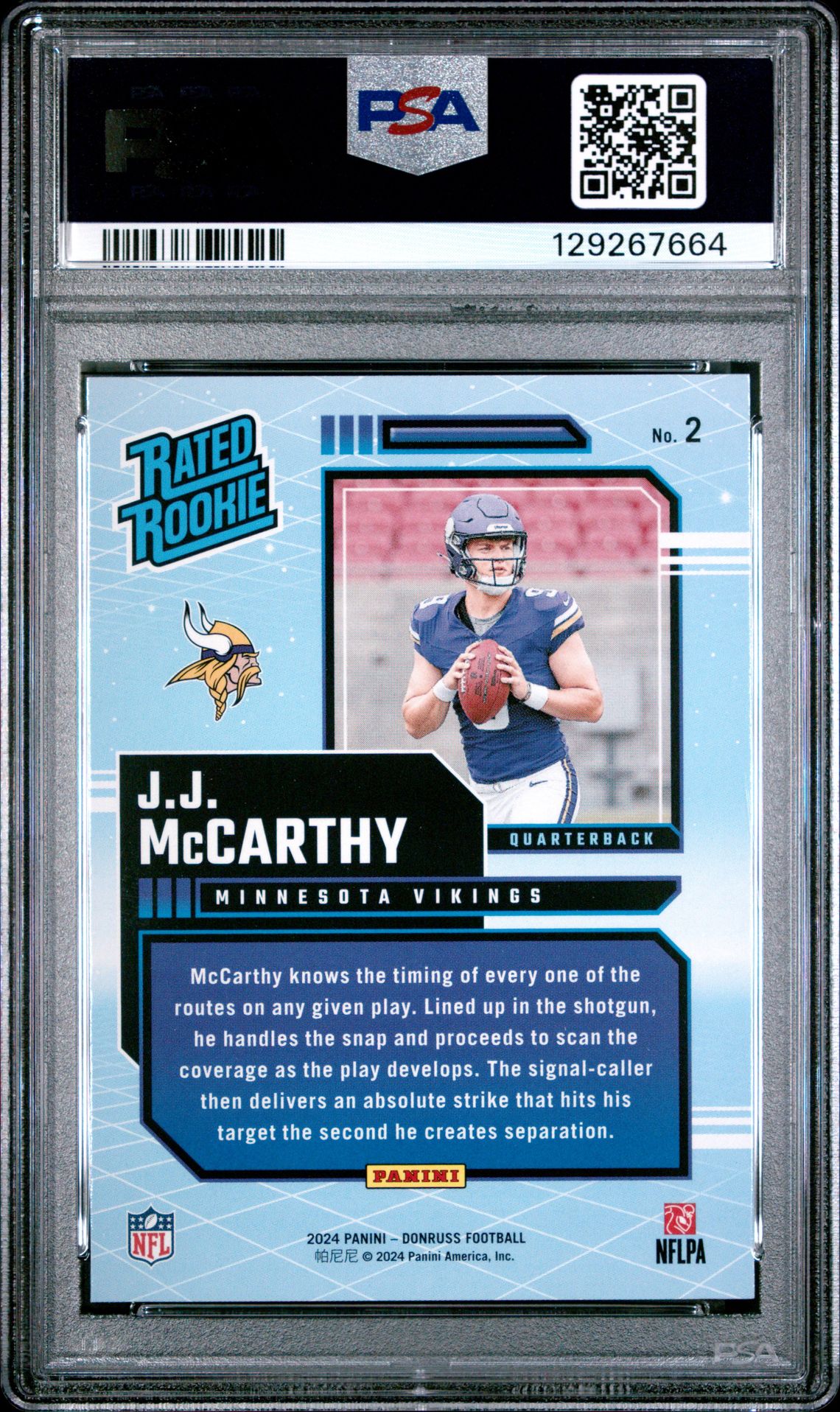 2024 Panini Donruss Rated Rookies Retro Jj Mccarthy #2 Gem Mt 10 back