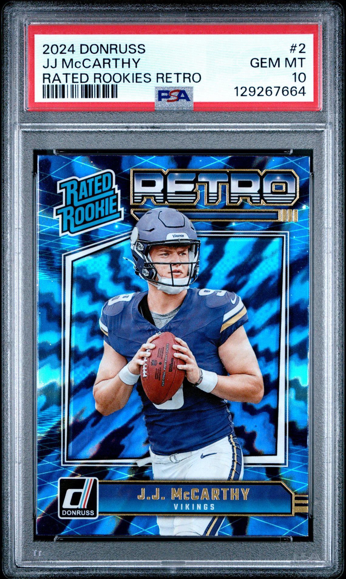 2024 Panini Donruss Rated Rookies Retro Jj Mccarthy #2 Gem Mt 10 front