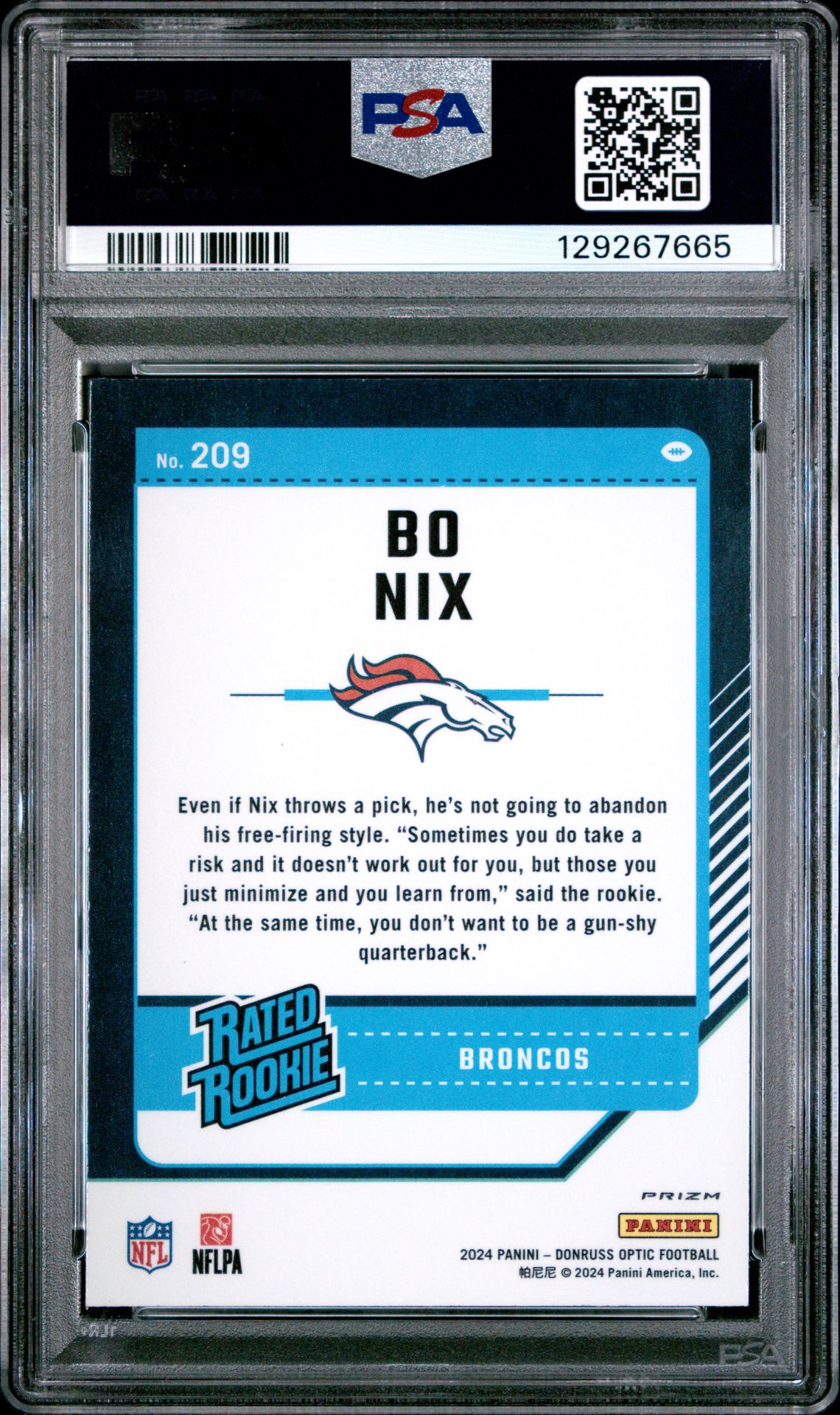 2024 Panini Donruss Optic Bo Nix #209 (Pink) Mint 9 back