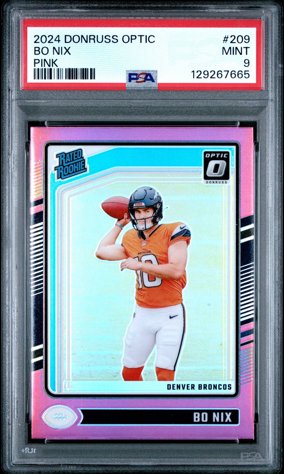 2024 Panini Donruss Optic Bo Nix #209 (Pink) Mint 9 front