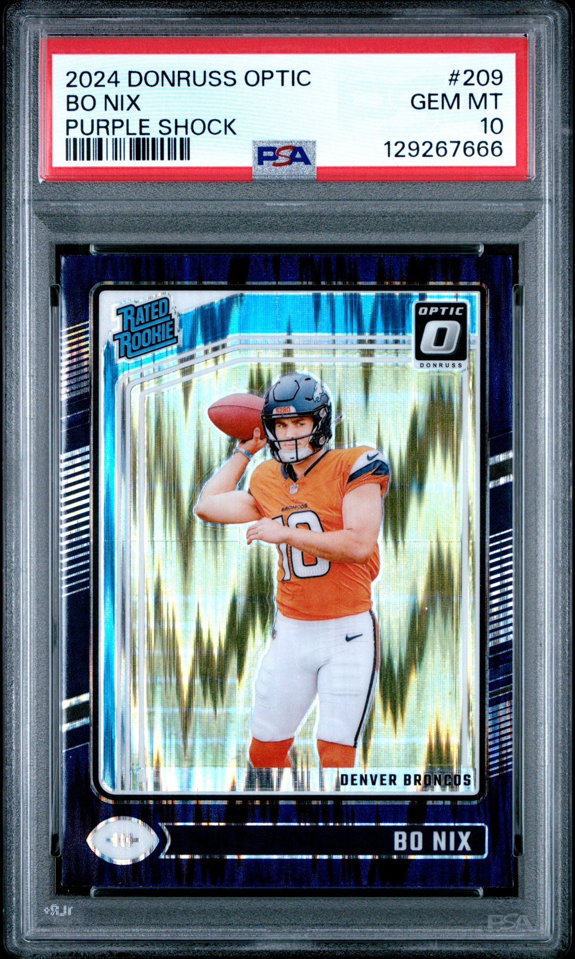 2024 Panini Donruss Optic Bo Nix #209 (Purple Shock) Gem Mt 10 front