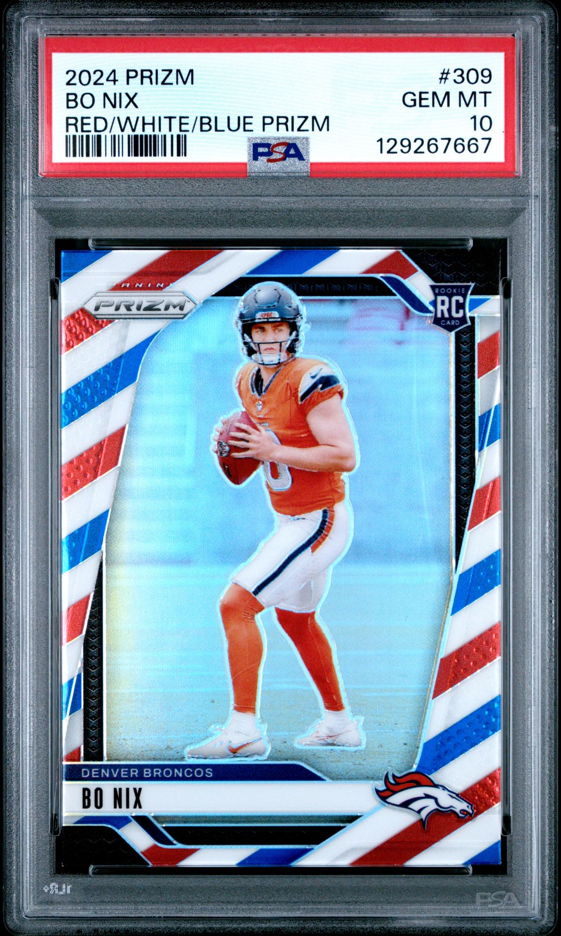2024 Panini Prizm Bo Nix #309 (Red/White/Blue Prizm) Gem Mt 10 front