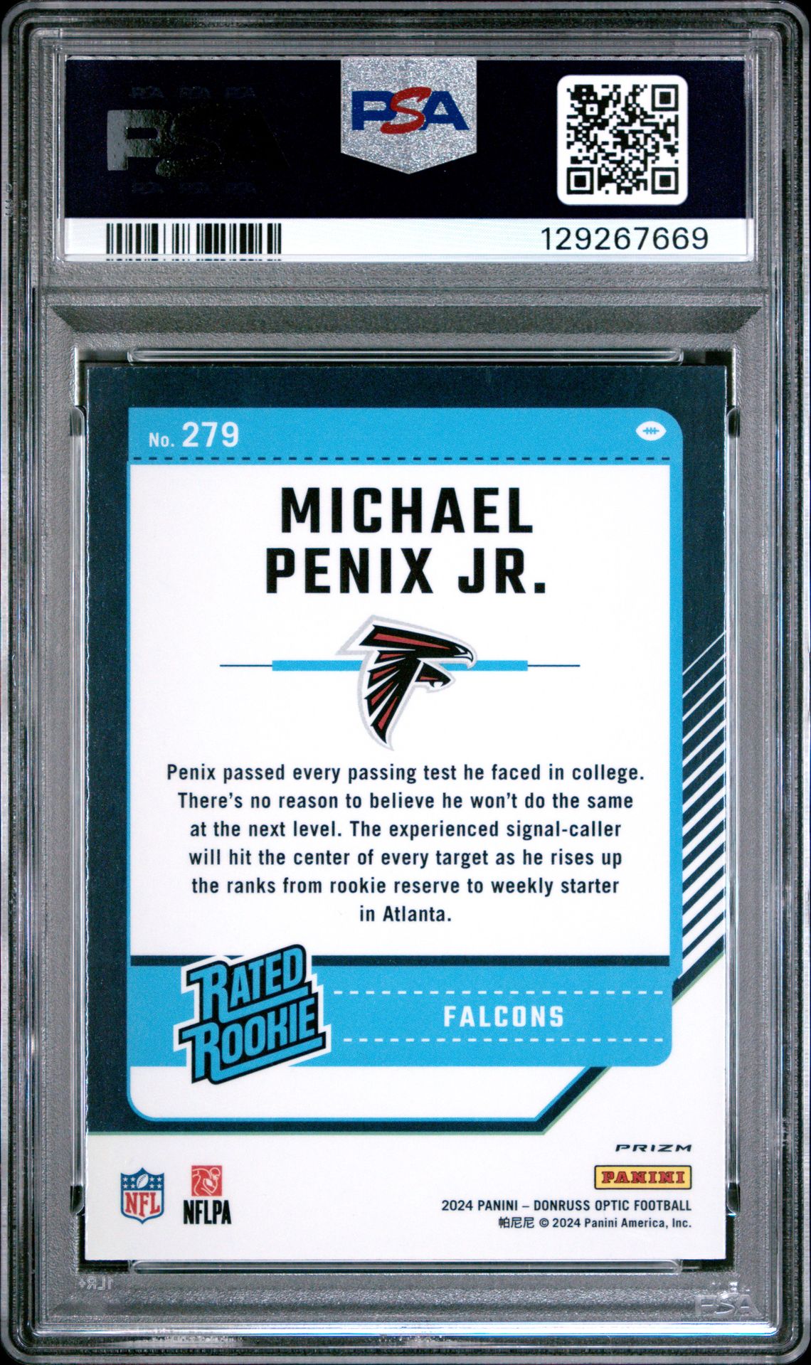 2024 Panini Donruss Optic Michael Penix Jr. #279 (Pink) Gem Mt 10 back