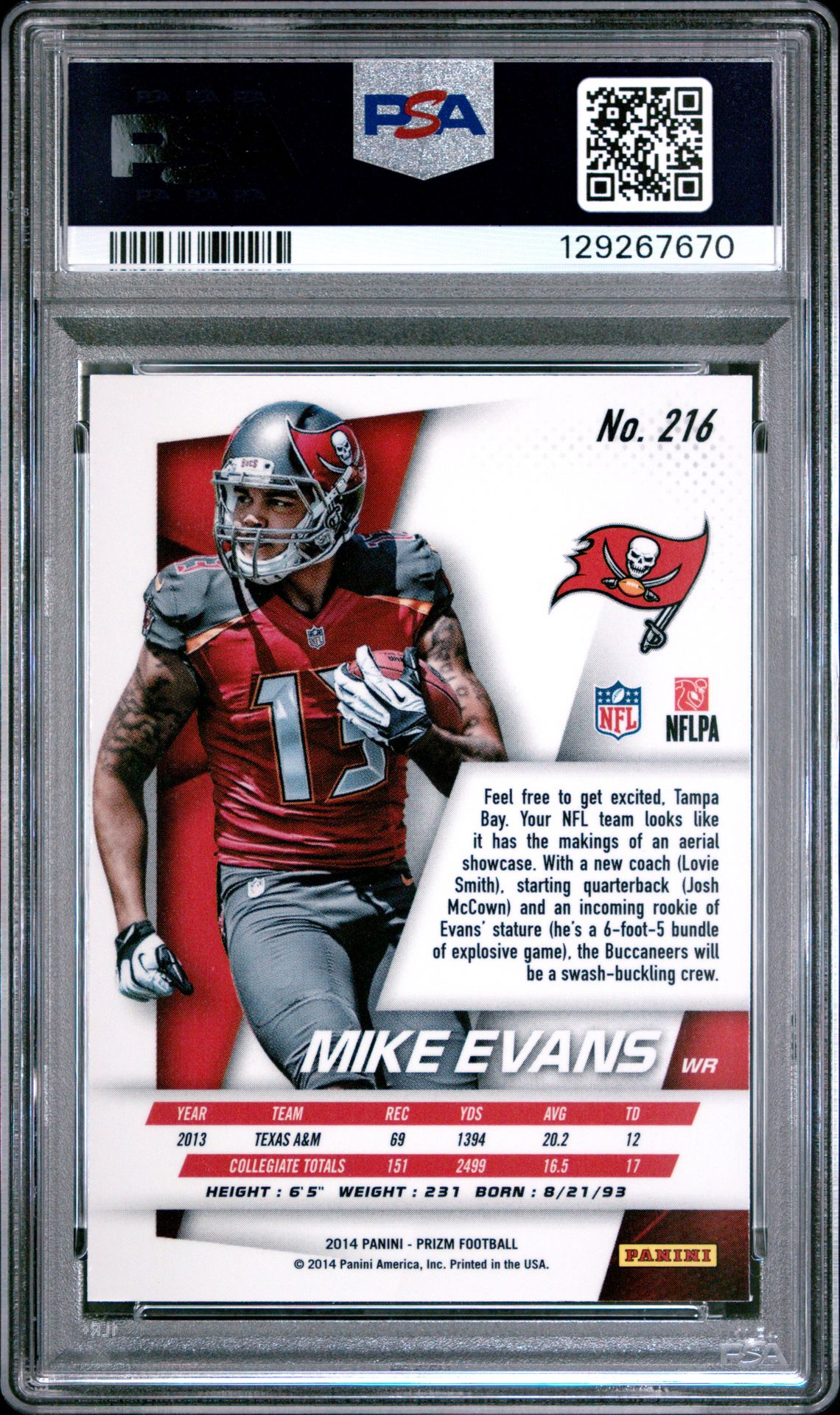 2014 Panini Prizm Mike Evans #216 Mint 9 back