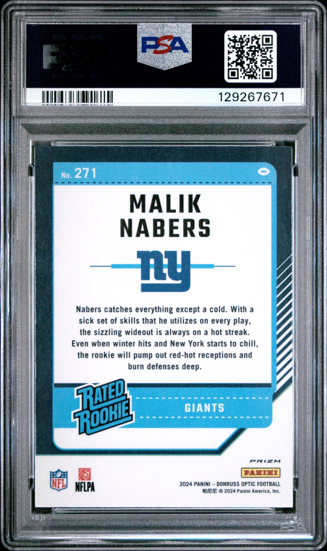 2024 Panini Donruss Optic Malik Nabers #271 (Holo) Mint 9 back