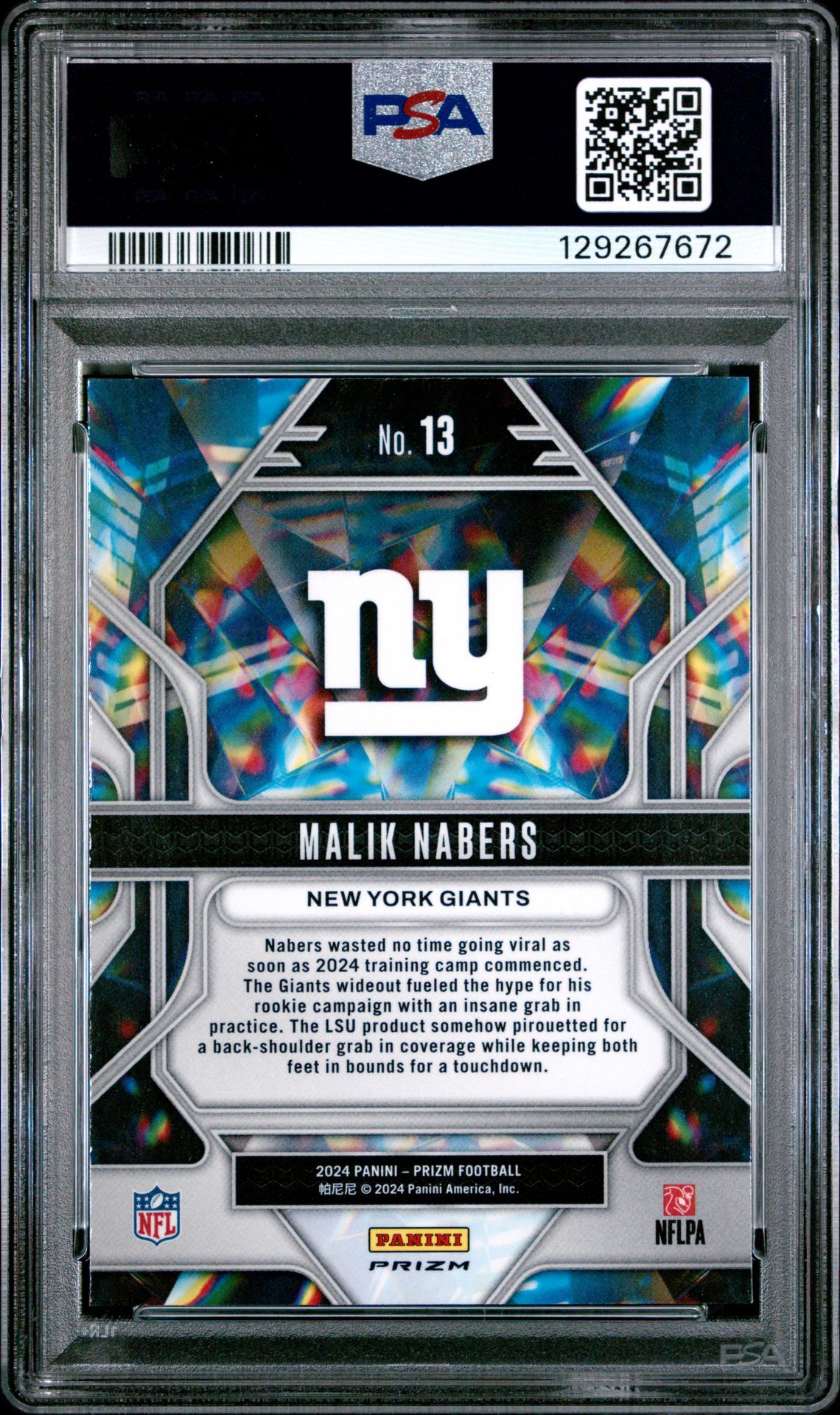 2024 Panini Prizm Prizmatic Malik Nabers #13 (Prizmatic-Green Wave) Gem Mt 10 back