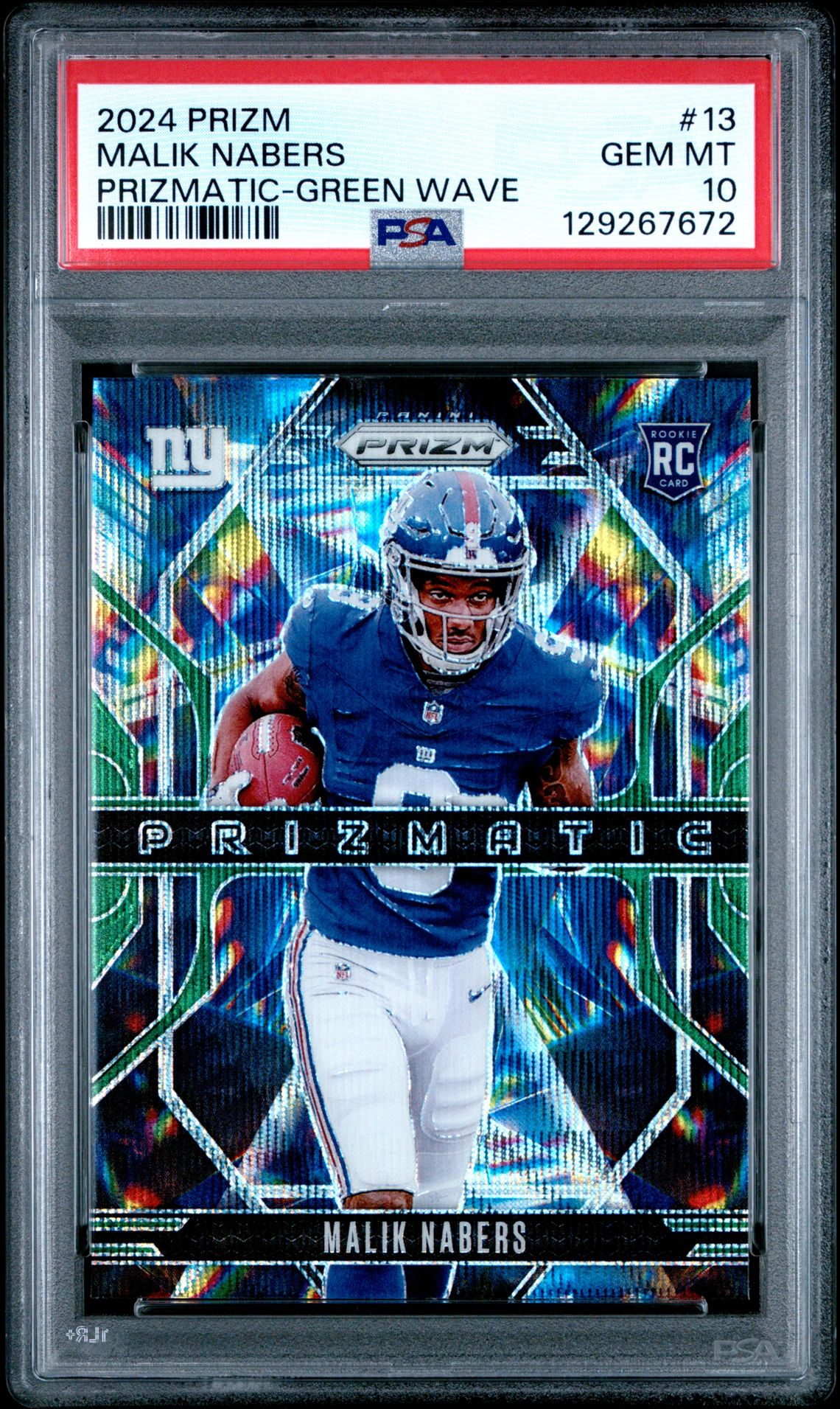 2024 Panini Prizm Prizmatic Malik Nabers #13 (Prizmatic-Green Wave) Gem Mt 10 front