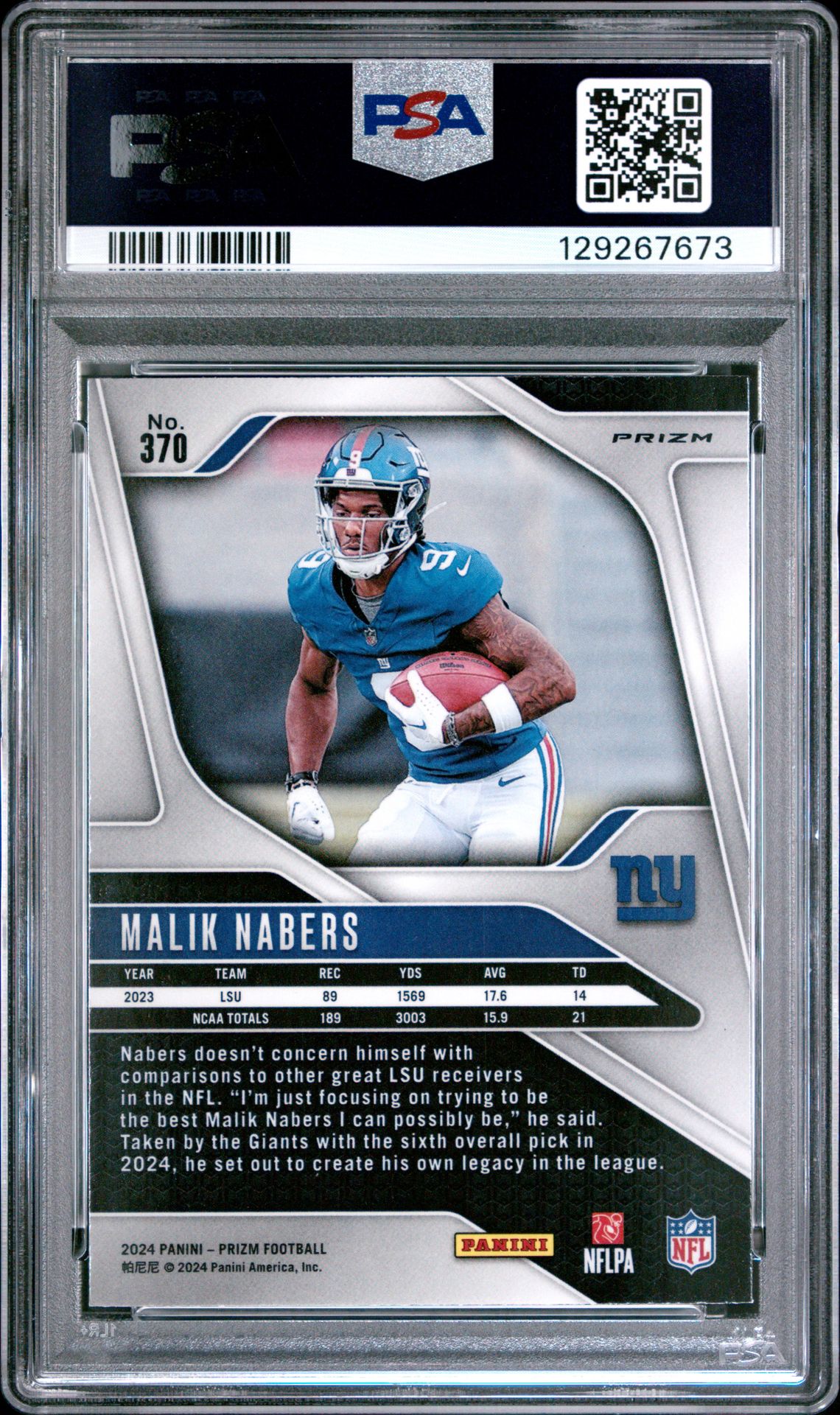 2024 Panini Prizm Malik Nabers #370 (Pink Wave) Mint 9 back