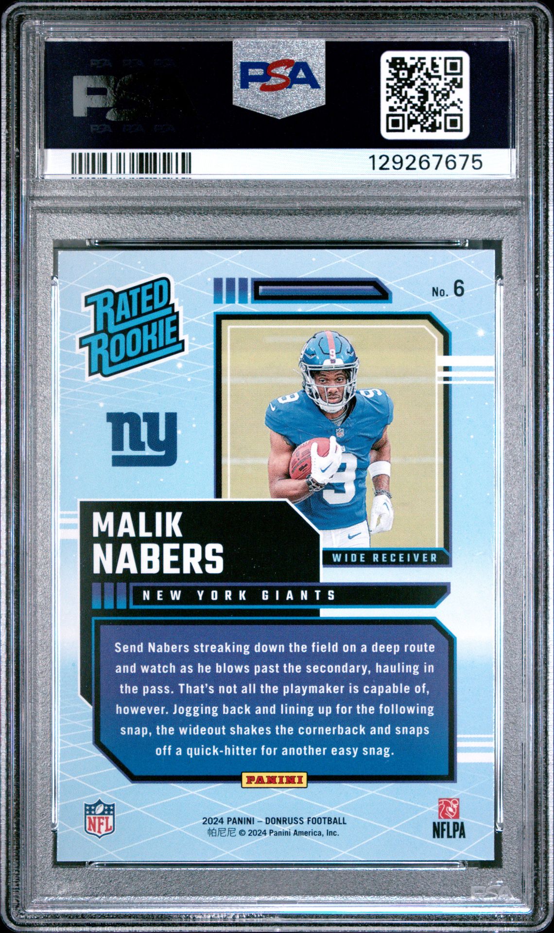 2024 Panini Donruss Rated Rookies Retro Malik Nabers #6 Gem Mt 10 back