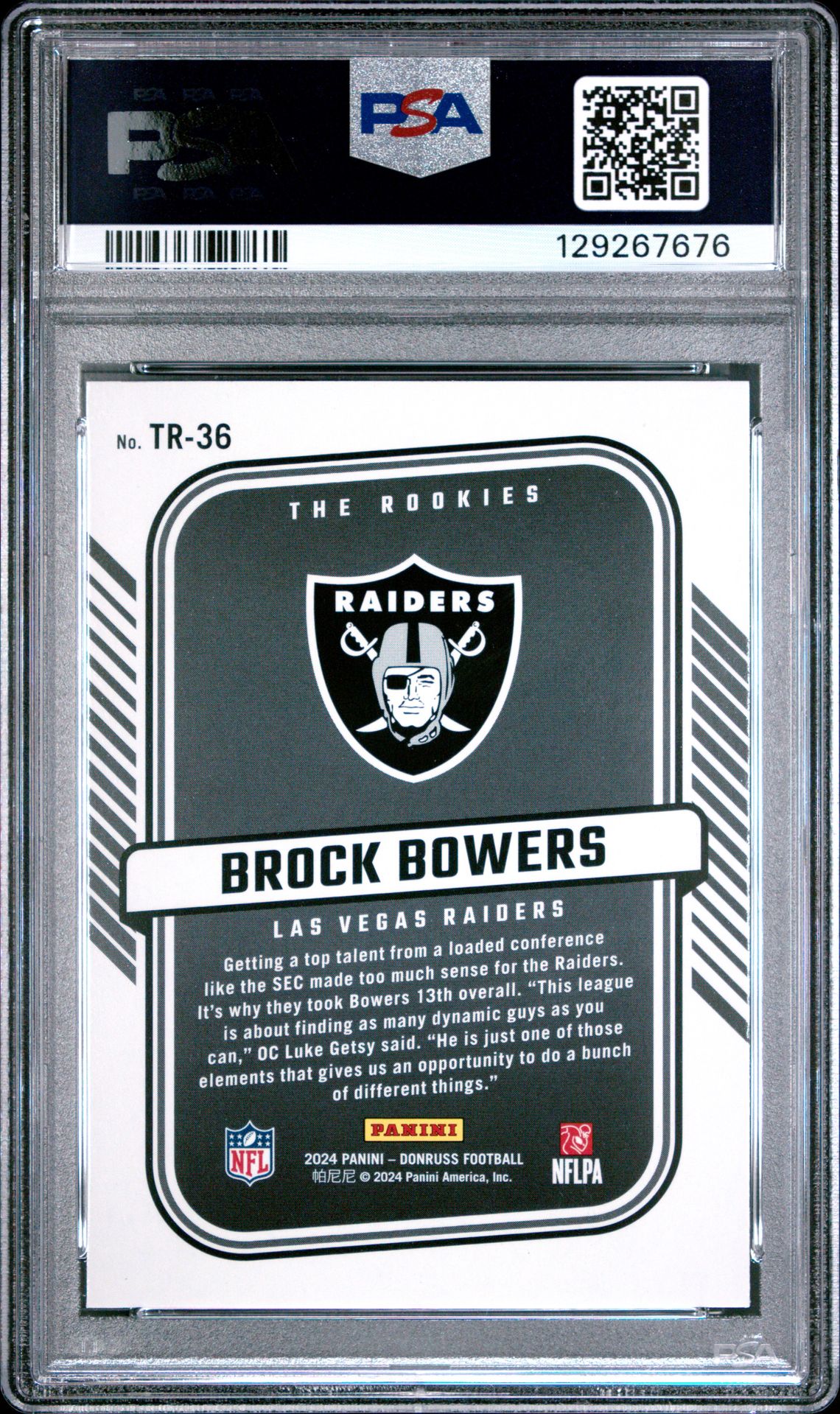 2024 Panini Donruss The Rookies Brock Bowers #Tr36 Gem Mt 10 back