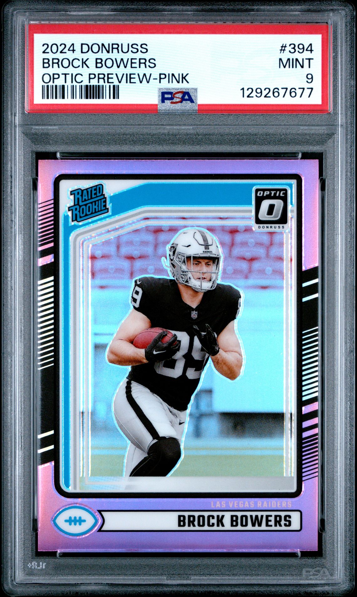 2024 Panini Donruss Brock Bowers #394 (Optic Preview-Pink) Mint 9 front