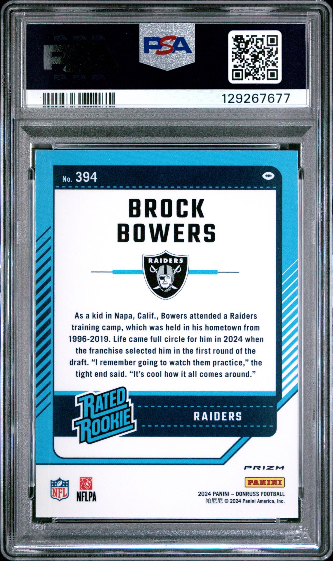 2024 Panini Donruss Brock Bowers #394 (Optic Preview-Pink) Mint 9 back