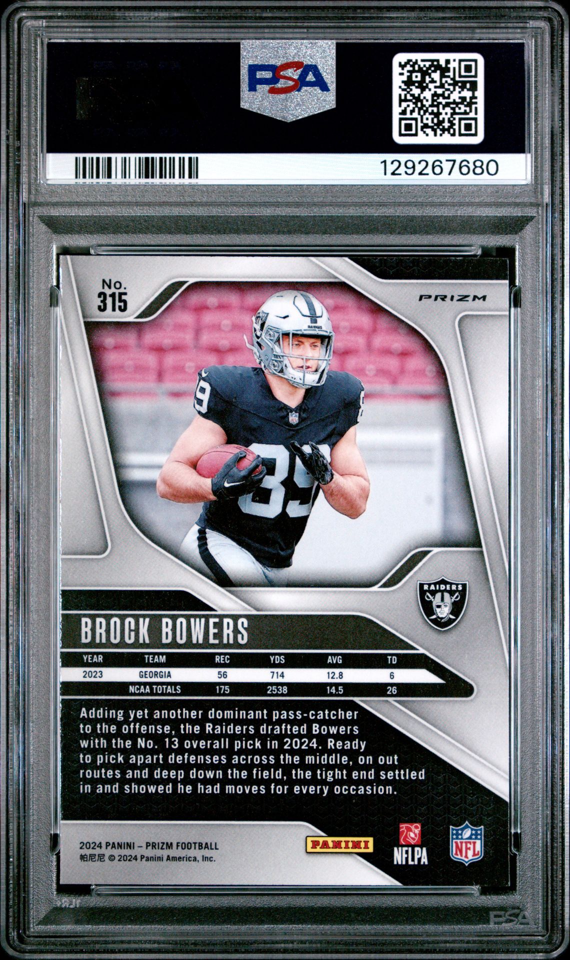 2024 Panini Prizm Brock Bowers #315 (Lazer Prizm) Mint 9 back