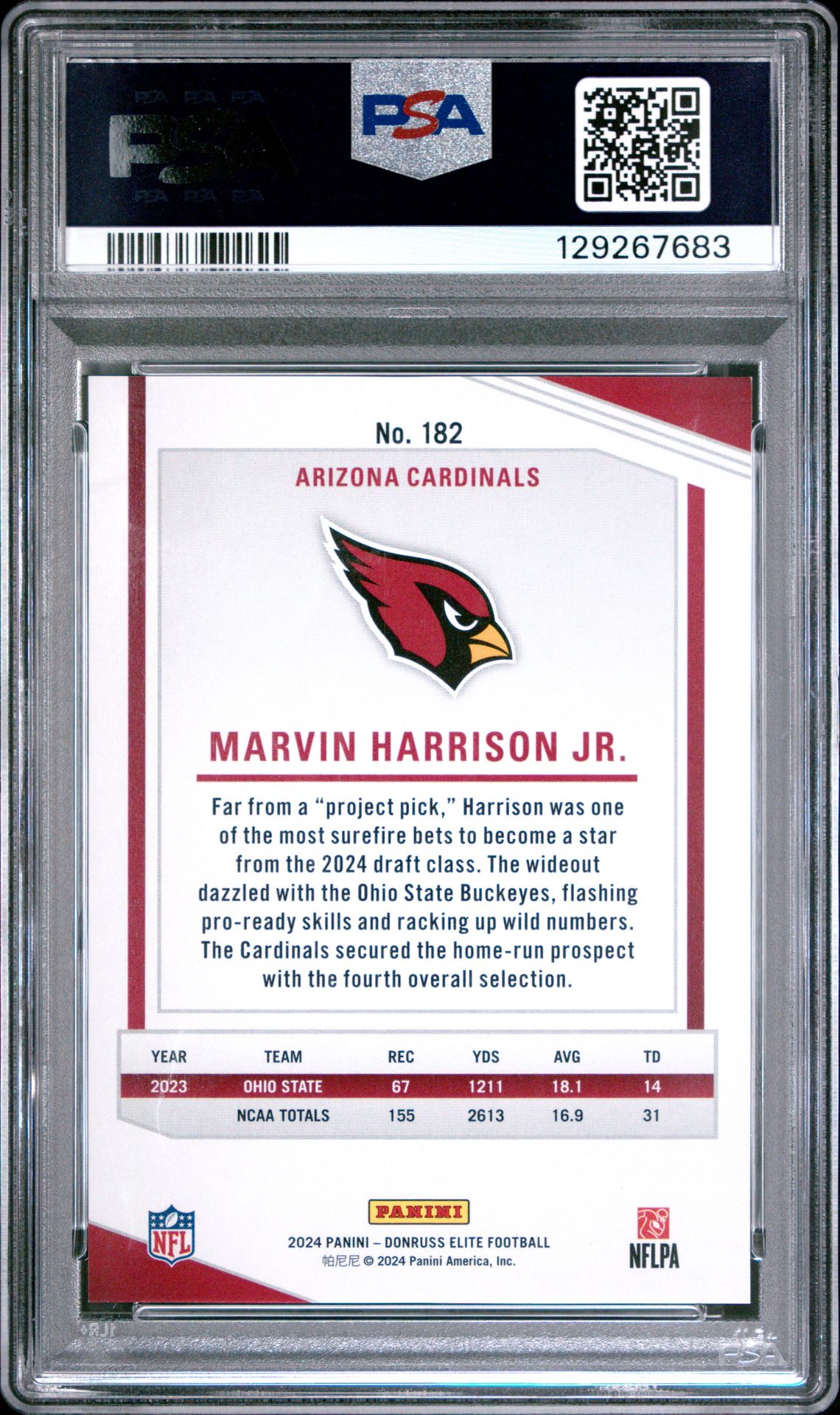 2024 Panini Donruss Elite Marvin Harrison Jr. #182 (Maroon) Mint 9 back