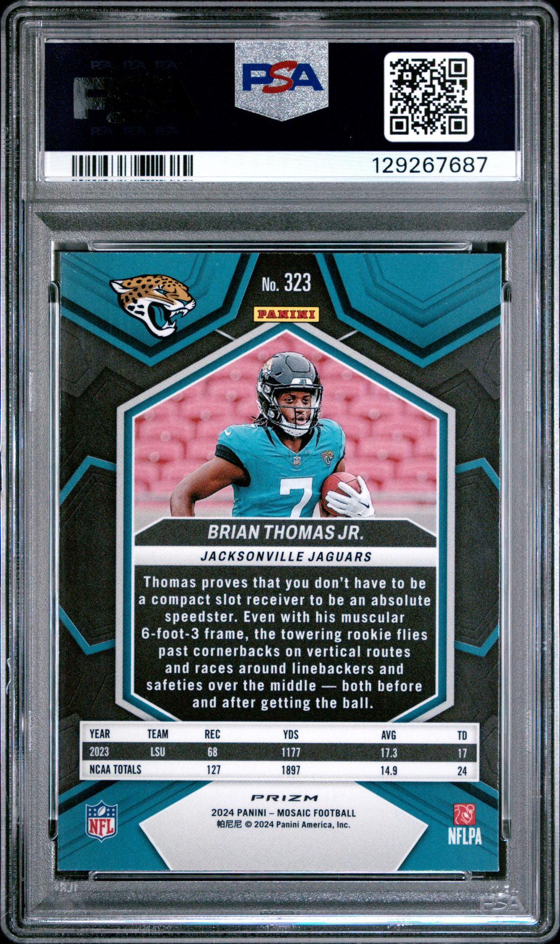 2024 Panini Mosaic Brian Thomas Jr. #323 (Camo Pink) Mint 9 back