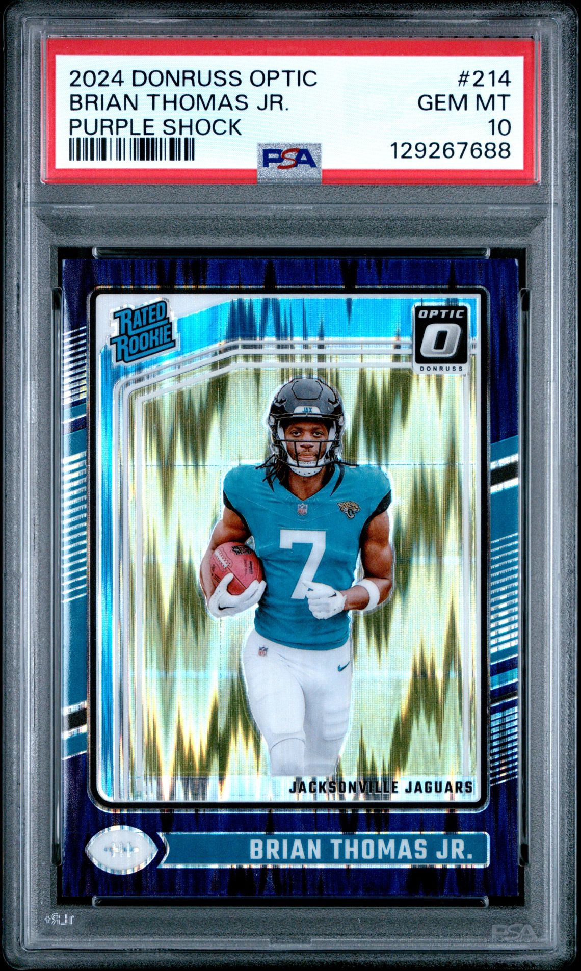 2024 Panini Donruss Optic Brian Thomas Jr. #214 (Purple Shock) Gem Mt 10 front