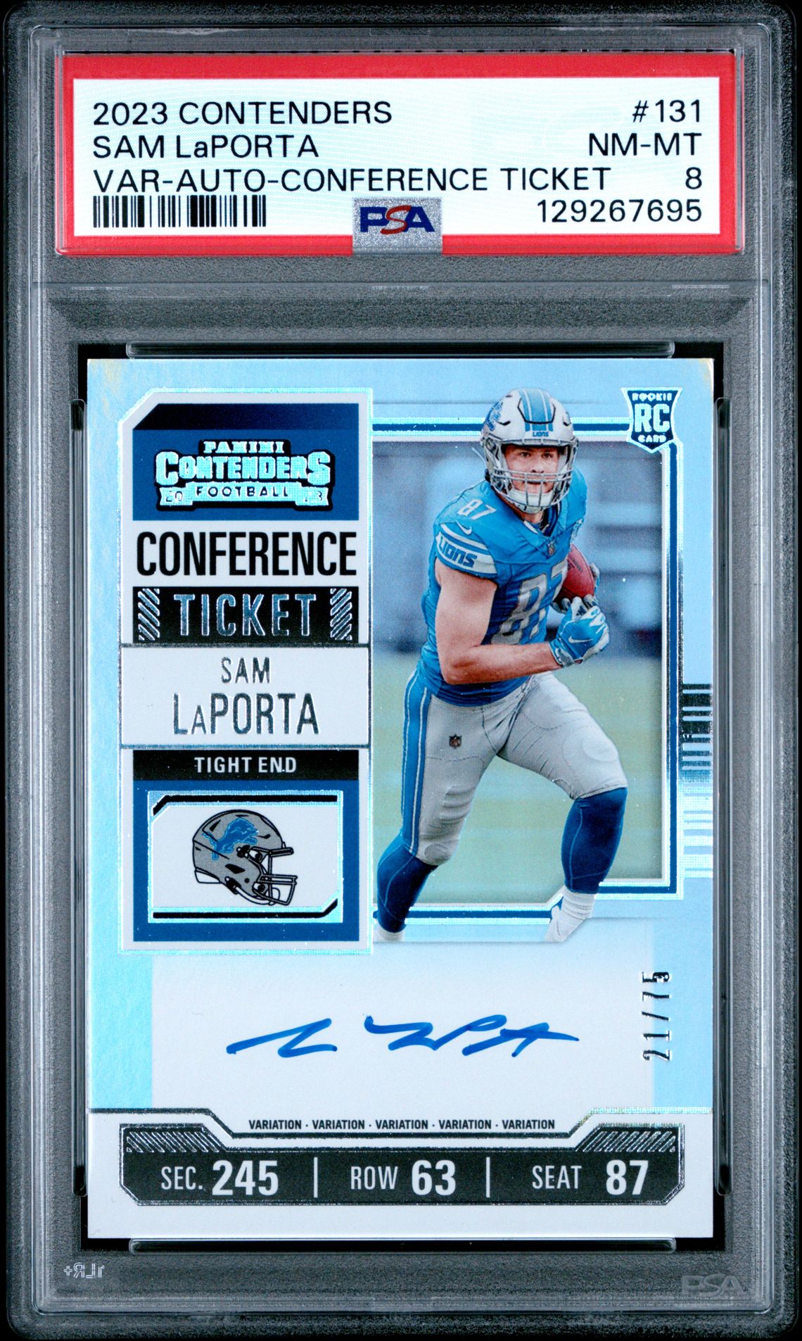 2023 Panini Contenders Sam Laporta #131 (Var-Auto-Conference Ticket) Nm-Mt 8 front