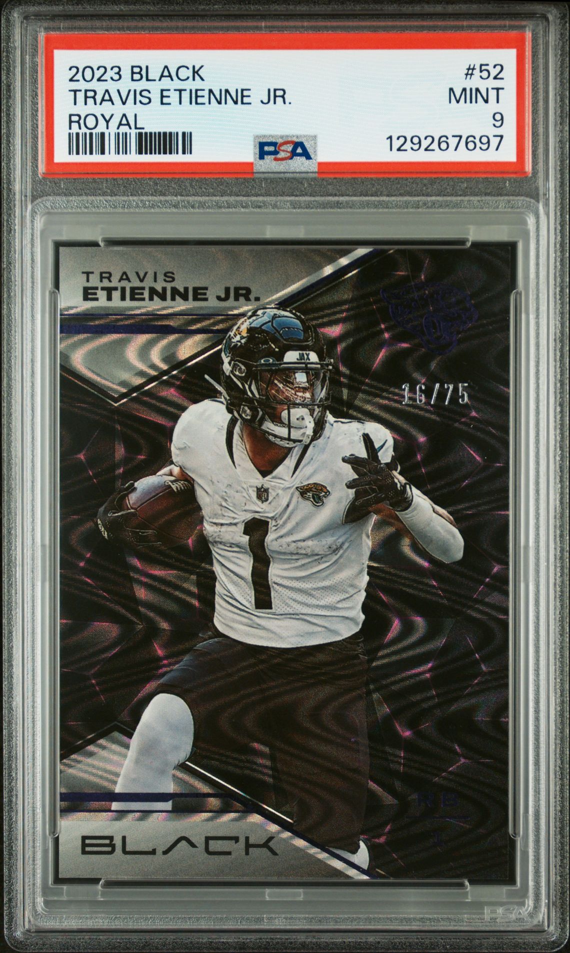 2023 Panini Black Travis Etienne Jr. #52 (Royal) Mint 9 front