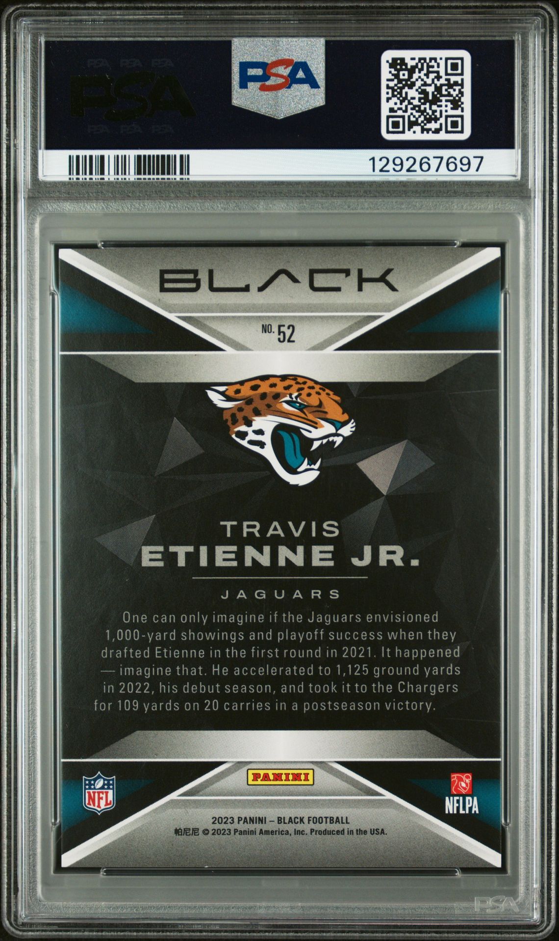 2023 Panini Black Travis Etienne Jr. #52 (Royal) Mint 9 back