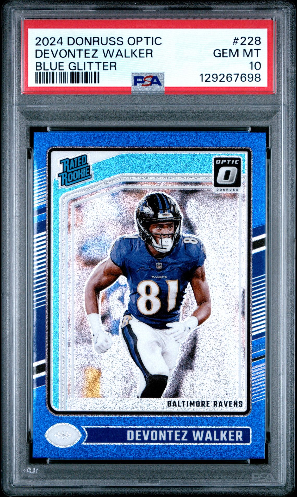 2024 Panini Donruss Optic Devontez Walker #228 (Blue Glitter) Gem Mt 10 front