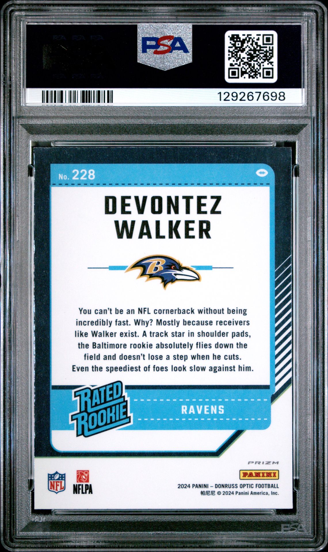 2024 Panini Donruss Optic Devontez Walker #228 (Blue Glitter) Gem Mt 10 back