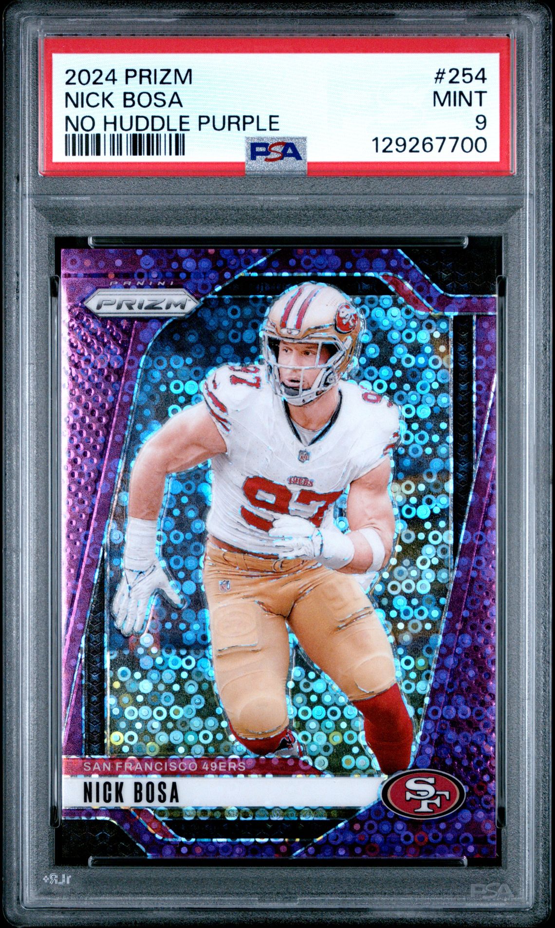 2024 Panini Prizm Nick Bosa #254 (No Huddle Purple) Mint 9 front