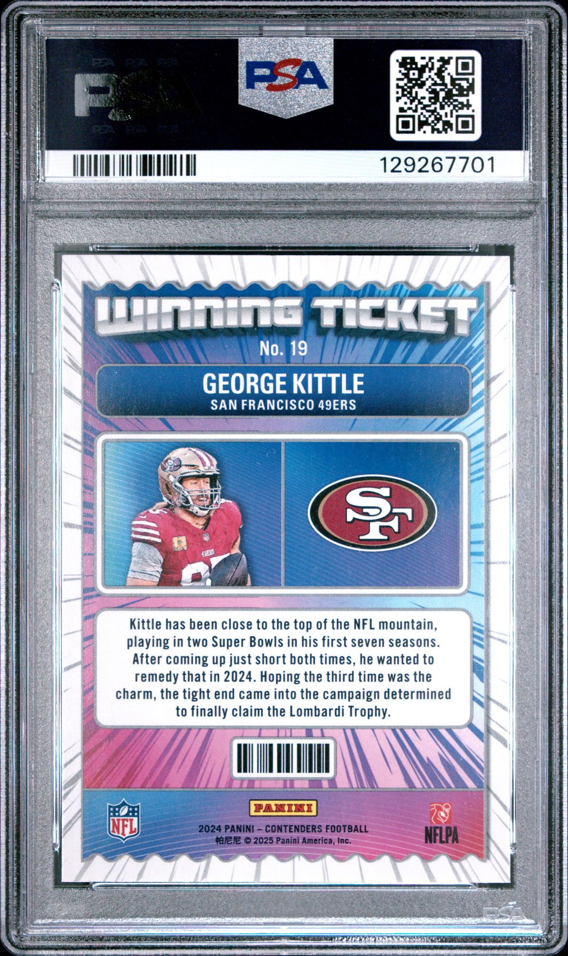 2024 Panini Contenders Winning Ticket George Kittle #19 Mint 9 back