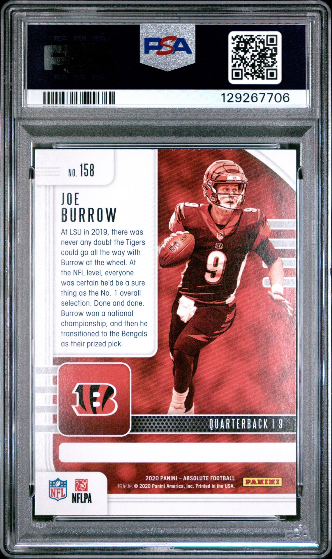 2020 Panini Absolute Joe Burrow #158 Gem Mt 10 back