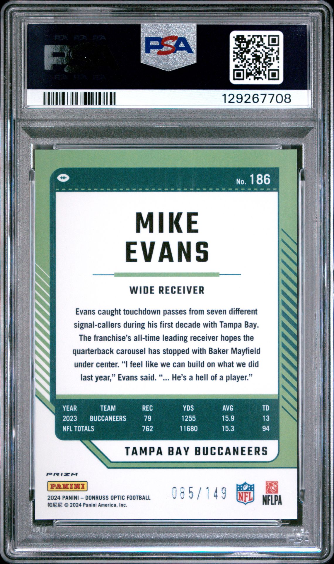 2024 Panini Donruss Optic Mike Evans #186 (Flex) Mint 9 back