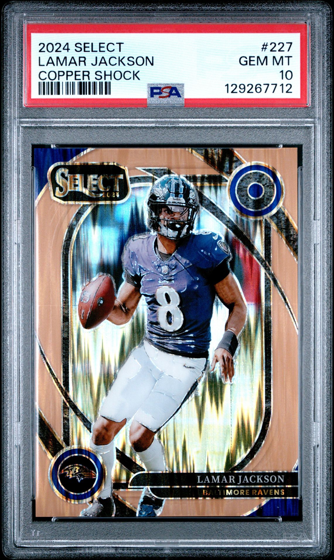 2024 Panini Select Lamar Jackson #227 (Copper Shock) Gem Mt 10 front