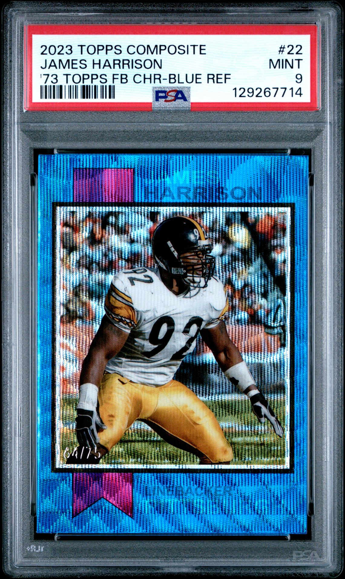 2023 Topps Composite 1973 Topps Football Chrome James Harrison #22 ('73 Topps Fb Chr-Blue Ref) Mint 9 front