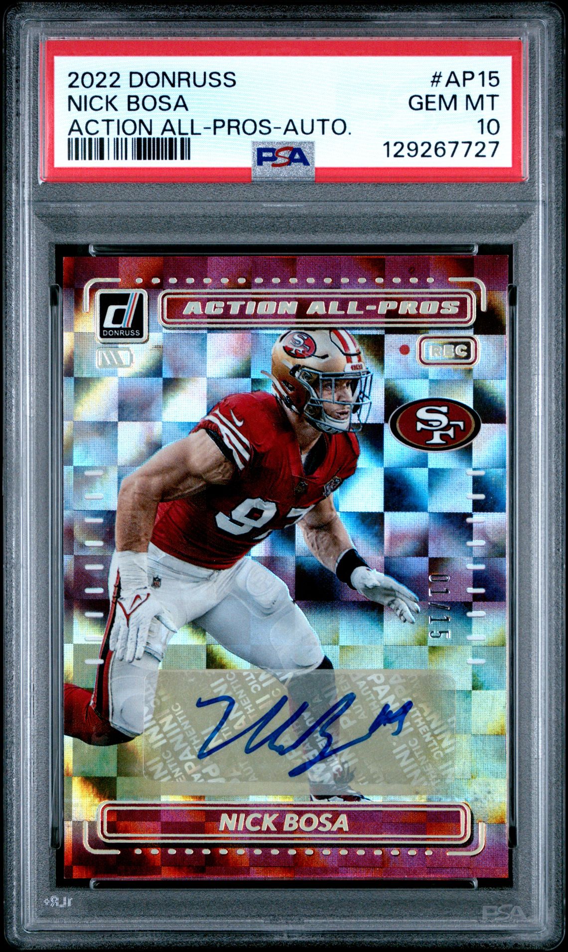 2022 Panini Donruss Action All-Pros Nick Bosa #Ap15 (Action All-Pros-Auto.) Gem Mt 10 front