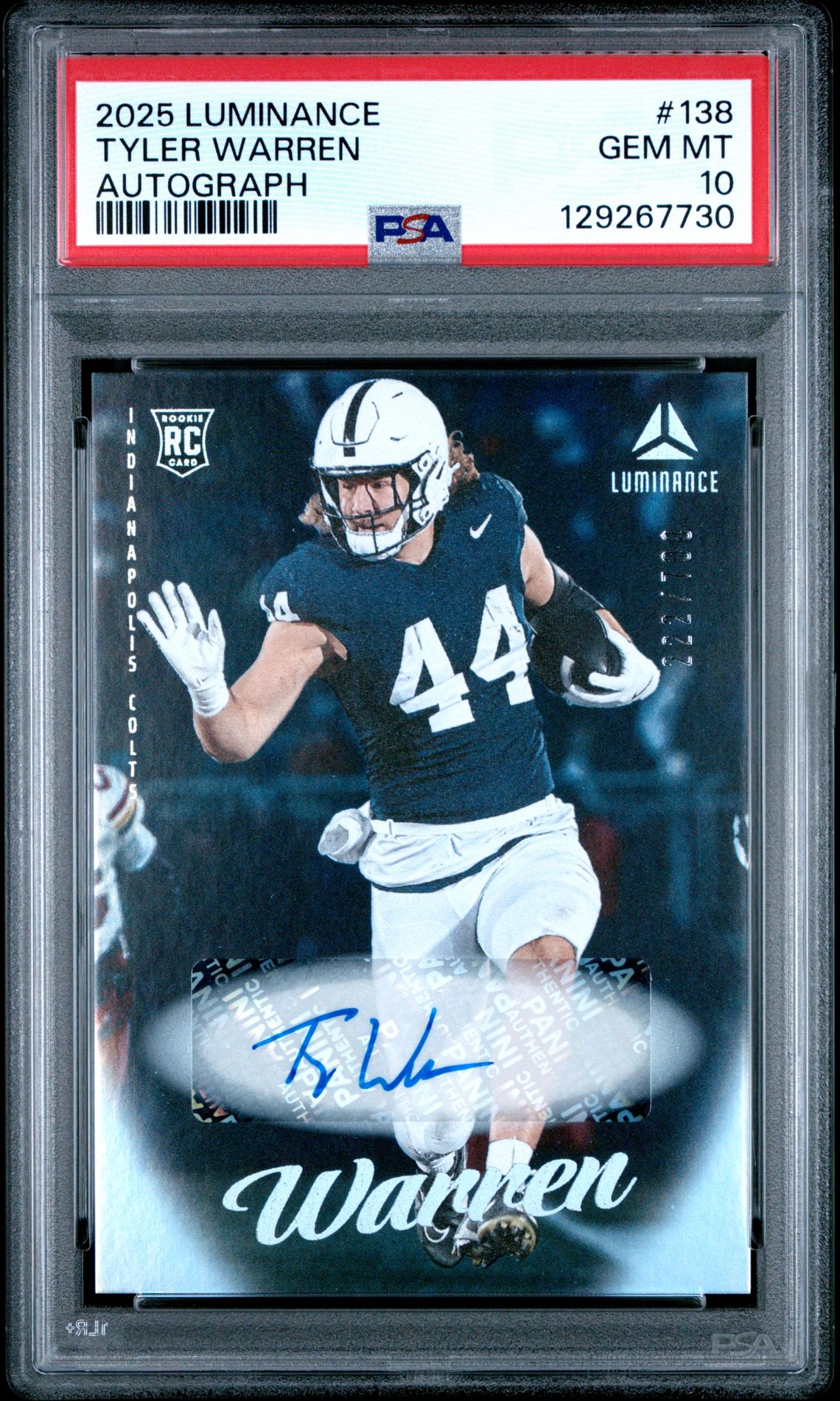2025 Panini Luminance Tyler Warren #138 (Autograph) Gem Mt 10 front