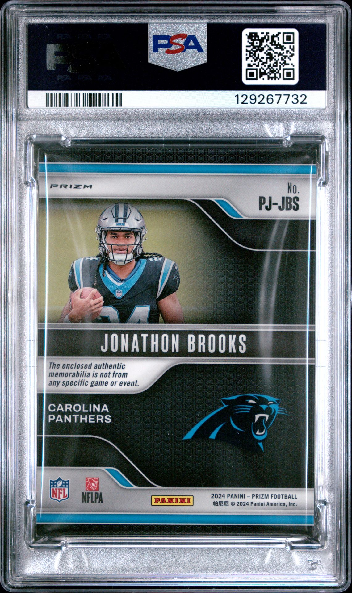 2024 Panini Prizm Premier Jerseys Jonathon Brooks #Pjjbs (Premier Jsy-Nn Green Pulsar) Mint 9 back