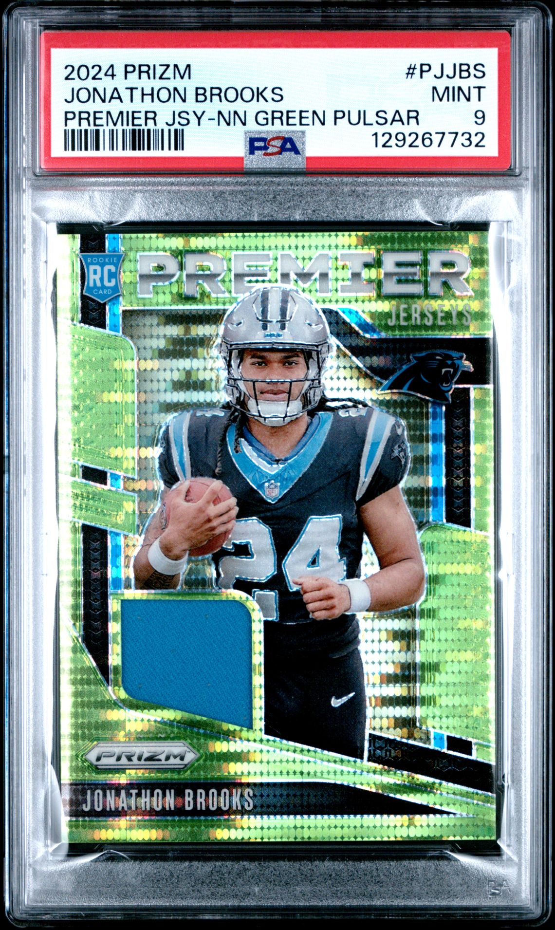 2024 Panini Prizm Premier Jerseys Jonathon Brooks #Pjjbs (Premier Jsy-Nn Green Pulsar) Mint 9 front