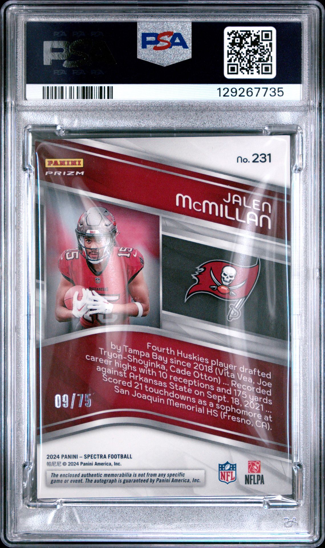 2024 Panini Spectra Jalen Mcmillan #231 (Patch Autograph-Celestial) Gem Mt 10 back