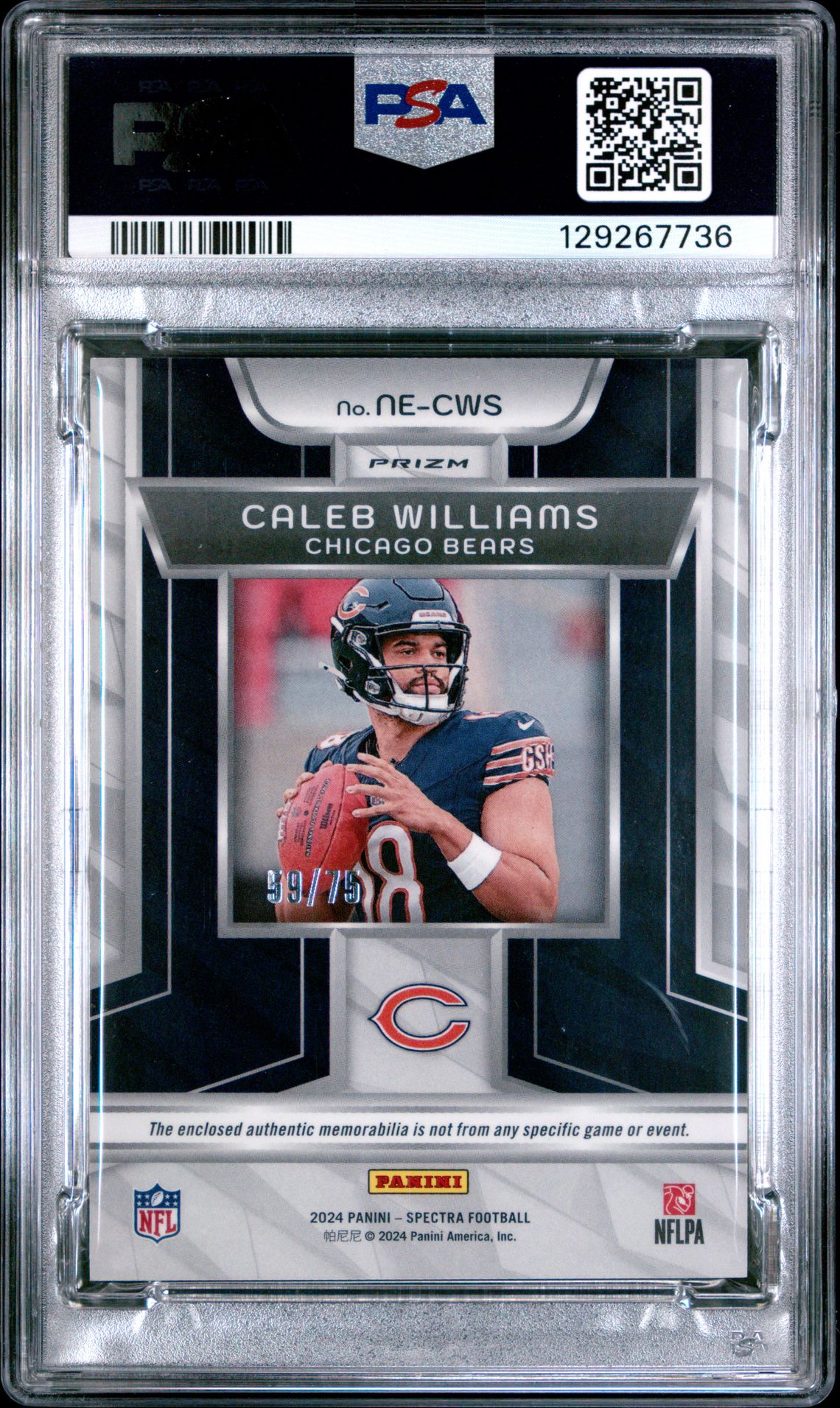 2024 Panini Spectra Next Era Relics Caleb Williams #Necws (Next Era Relic-Hyper) Mint 9 back