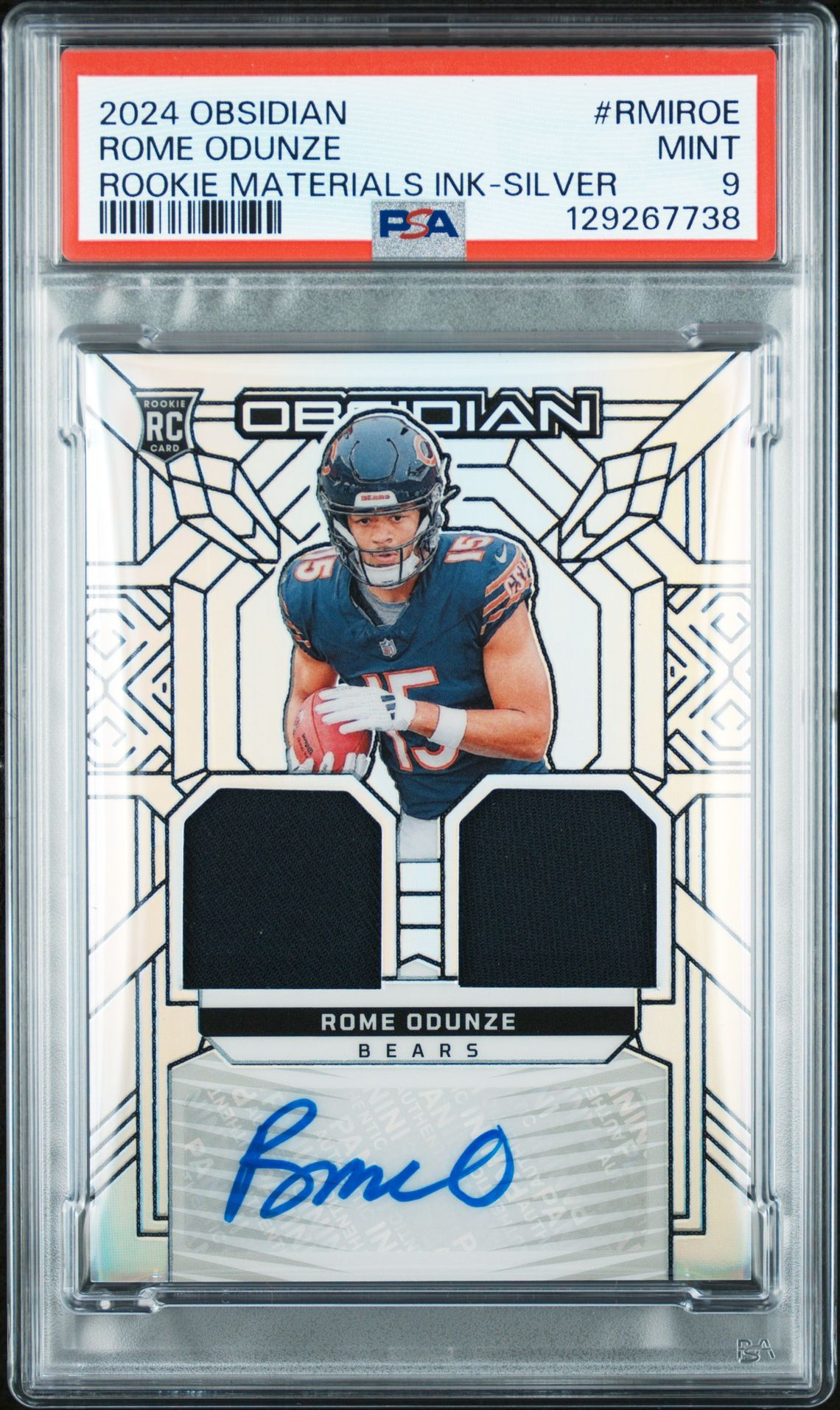 2024 Panini Obsidian Rookie Materials Ink Rome Odunze #Rmiroe (Rookie Materials Ink-Silver) Mint 9 front