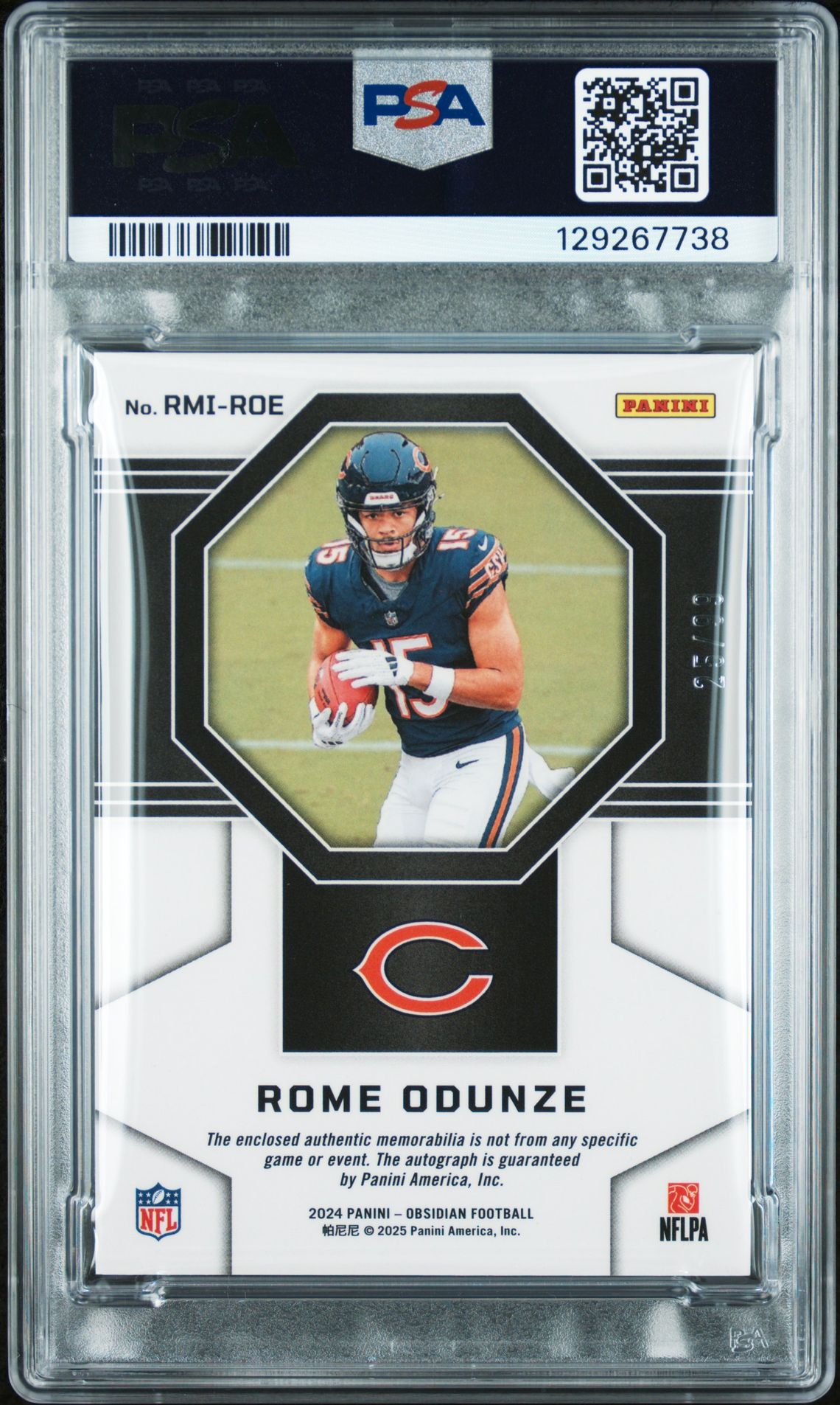 2024 Panini Obsidian Rookie Materials Ink Rome Odunze #Rmiroe (Rookie Materials Ink-Silver) Mint 9 back