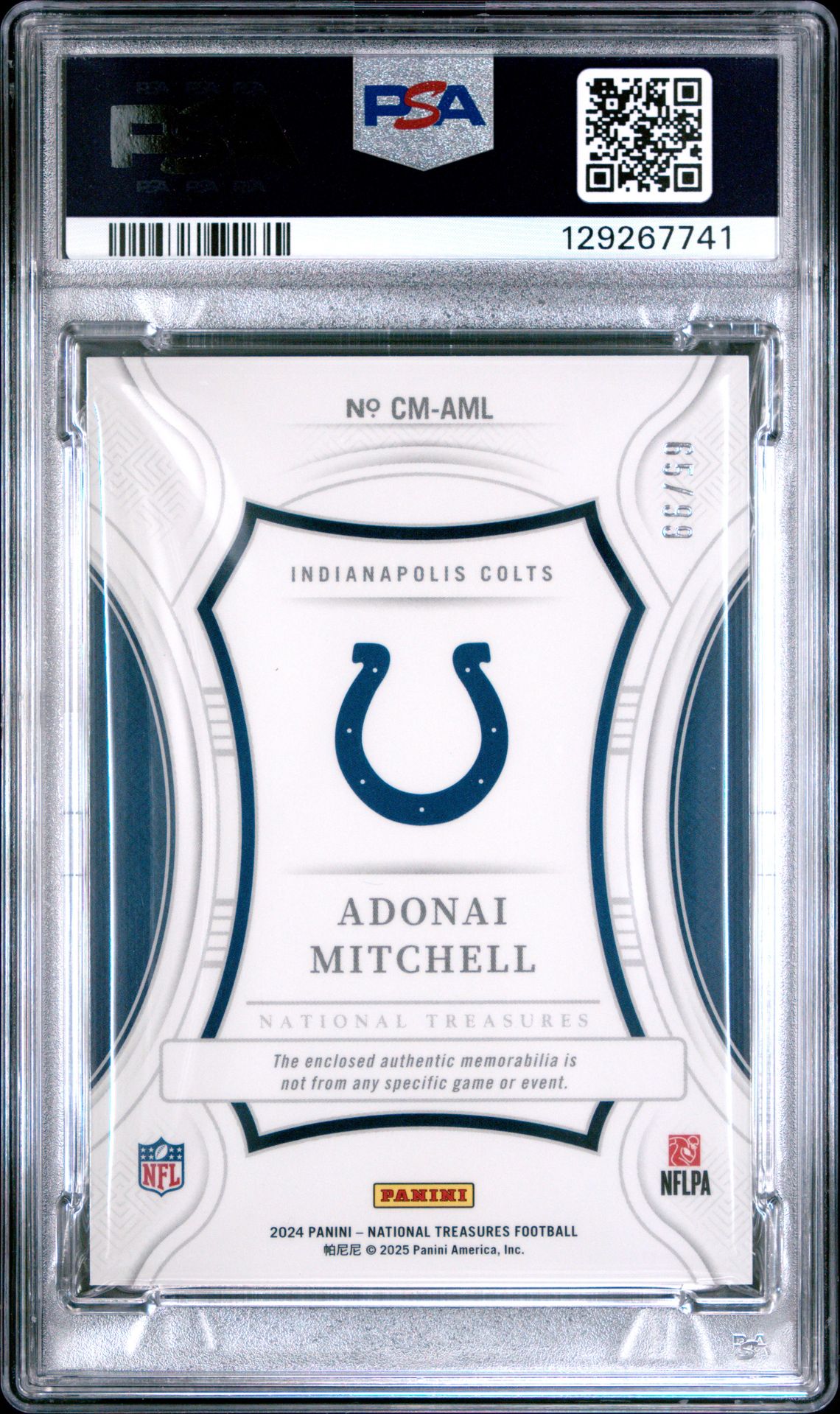 2024 Panini National Treasures Century Materials Adonai Mitchell #Aml Gem Mt 10 back