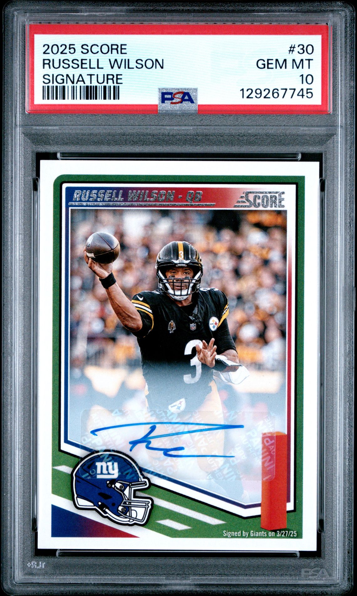 2025 Panini Score Russell Wilson #30 (Signature) Gem Mt 10 front