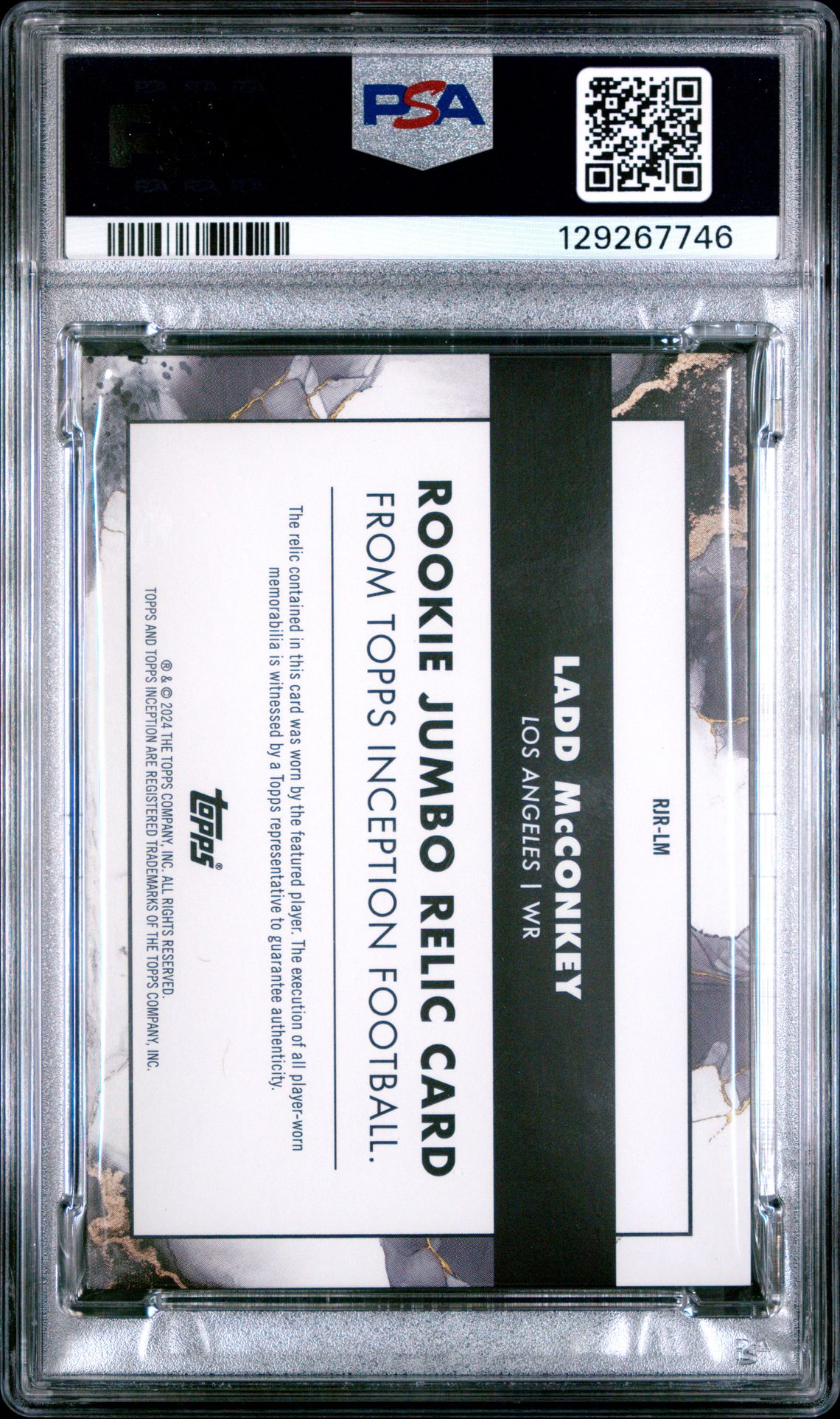 2024 Topps Inception Rookie Jumbo Relics Ladd Mcconkey #Rjrlm (Rookie Jumbo Relic-Purple) Mint 9 back