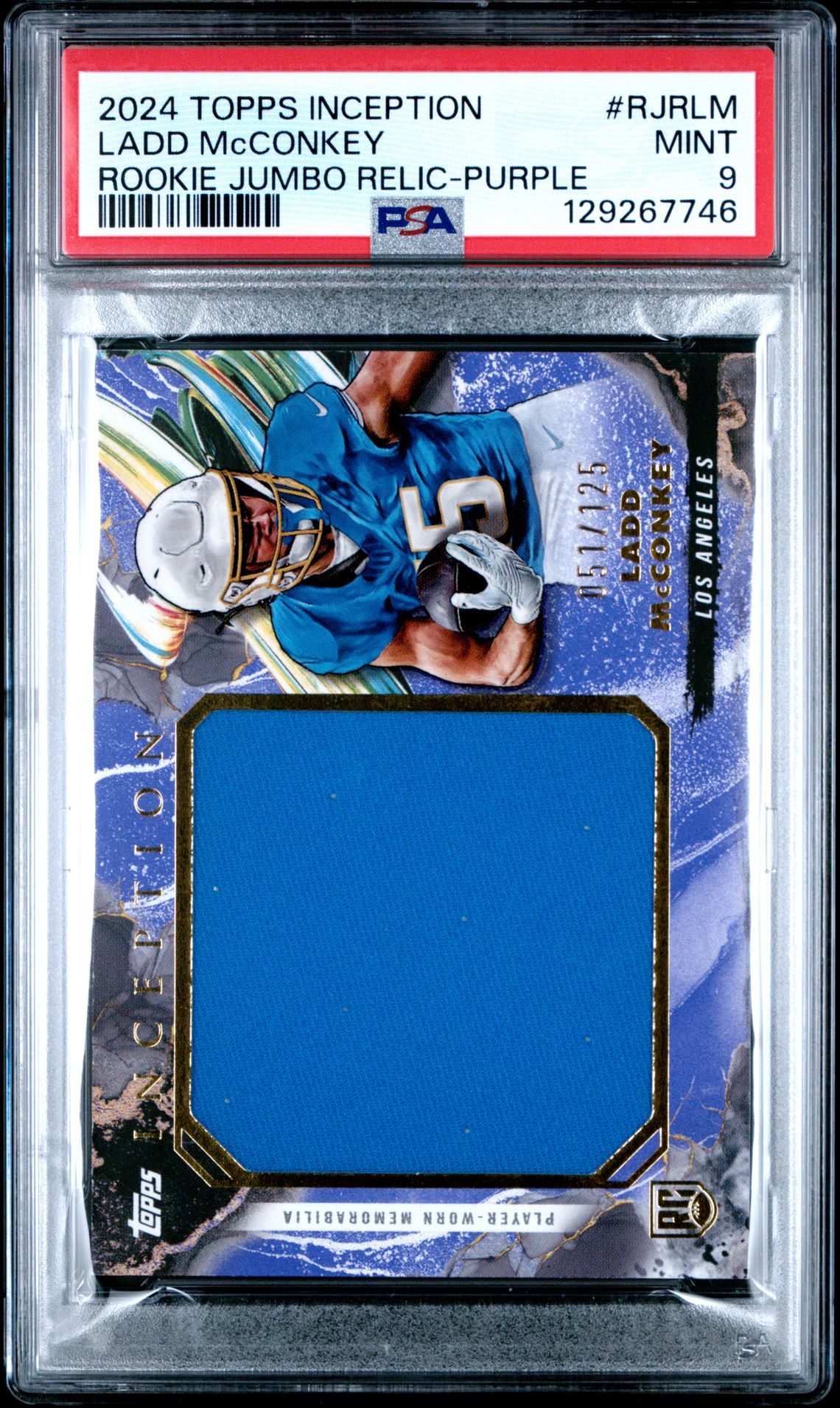 2024 Topps Inception Rookie Jumbo Relics Ladd Mcconkey #Rjrlm (Rookie Jumbo Relic-Purple) Mint 9 front