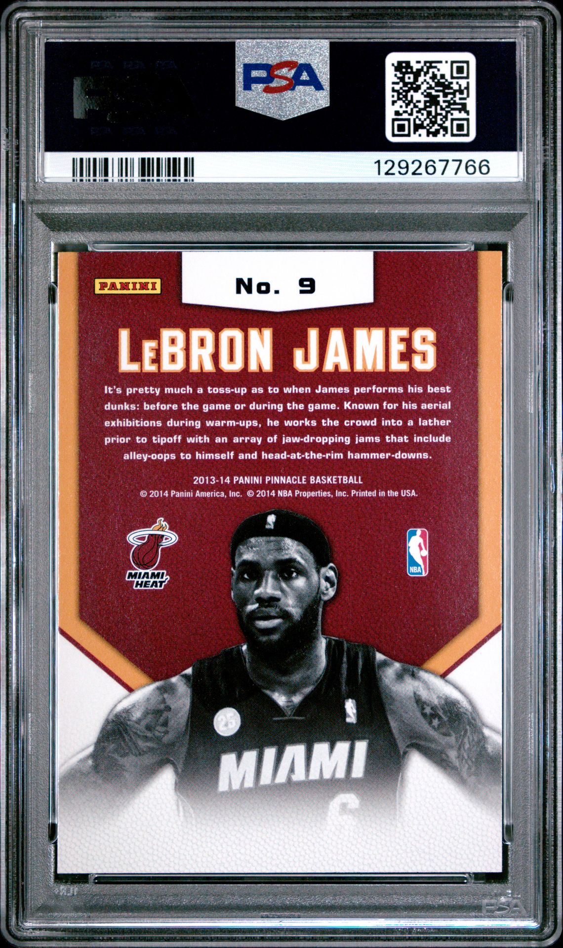 2013 Panini Pinnacle Jamfest Lebron James #9 (Jamfest-Artist Proof) Gem Mt 10 back