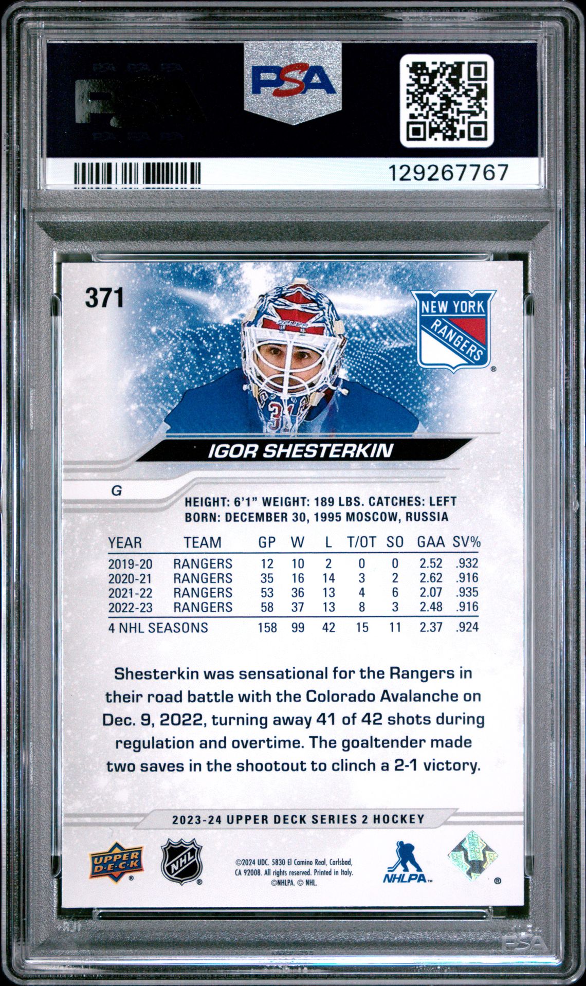 2023 Upper Deck Igor Shesterkin #371 (Deluxe) Mint 9 back