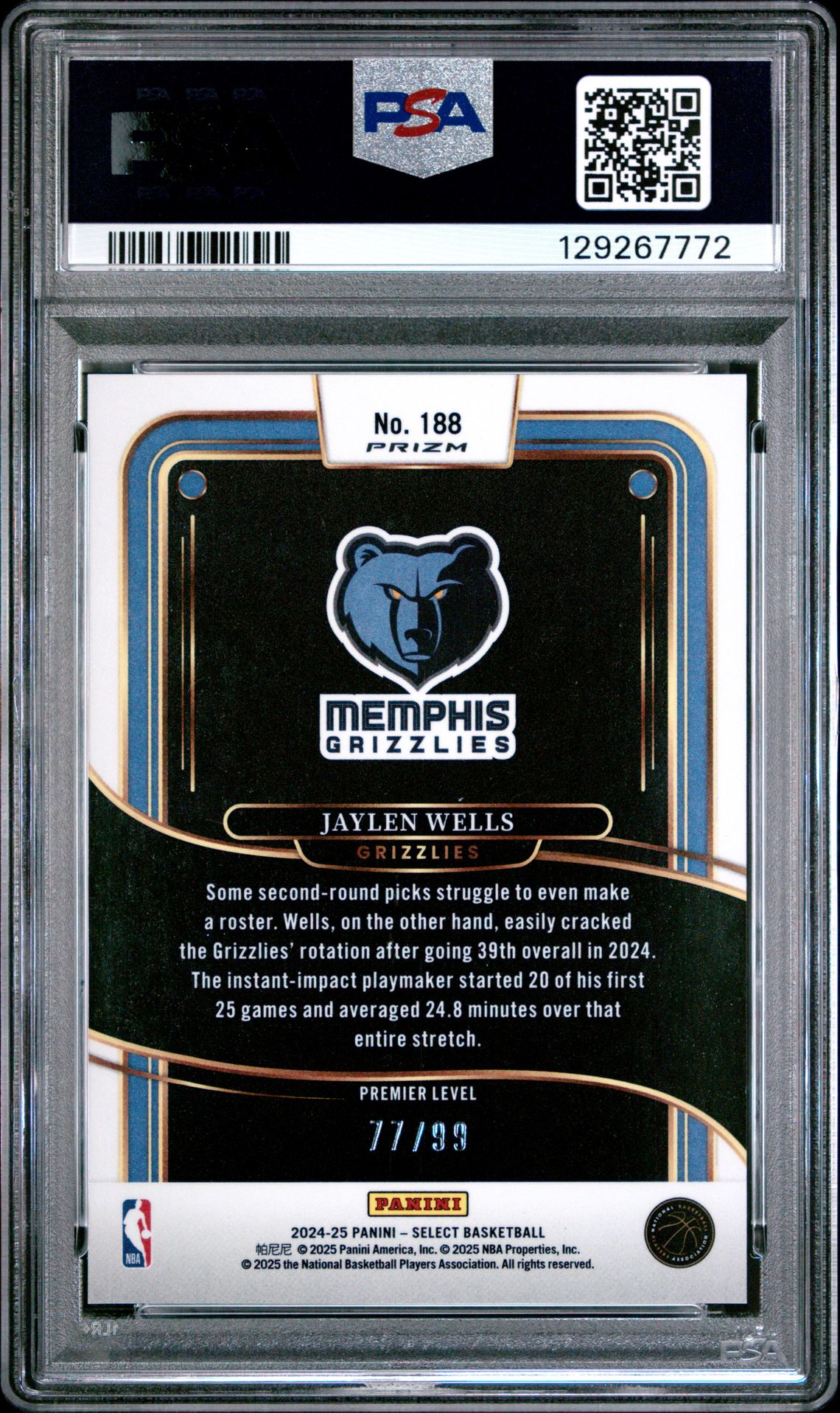 2024 Panini Select Jaylen Wells #188 (White Wave) Mint 9 back